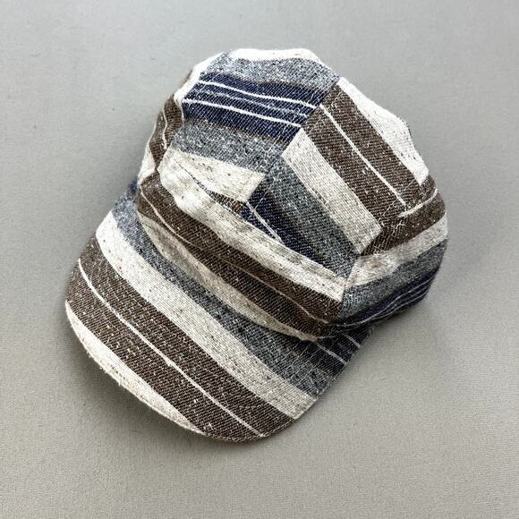 Skater Hat Cap 5 Panel Cream Brown Striped Lifetime Boho Beach Nature Adjustable - Picture 1 of 6